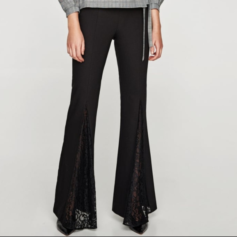 Zara Flared Bell Bottom Trousers with Lace Trim